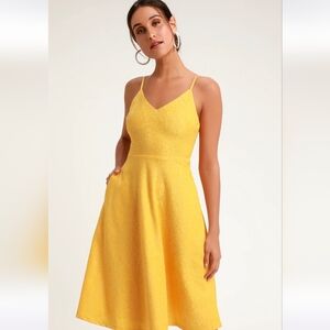 Lulus Delightful Day lace midi skater dress